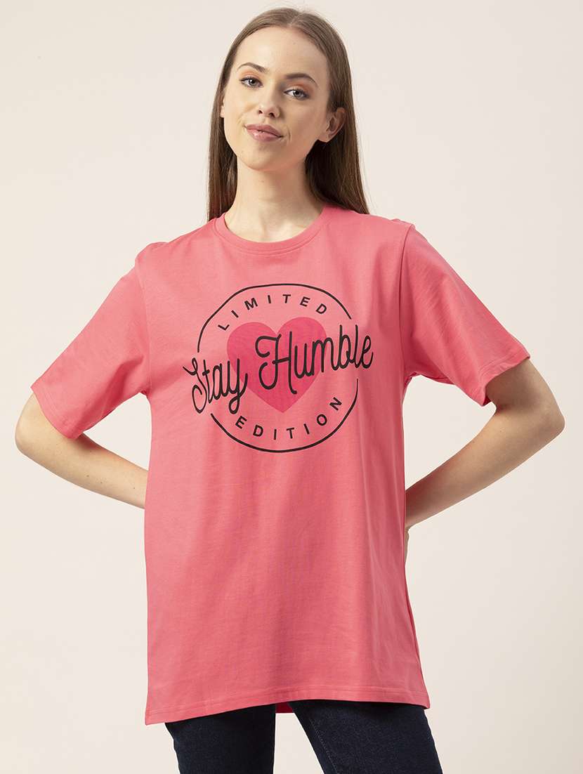 women's chest print round neck t-shirt