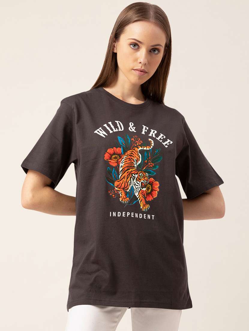 women's chest print round neck t-shirt