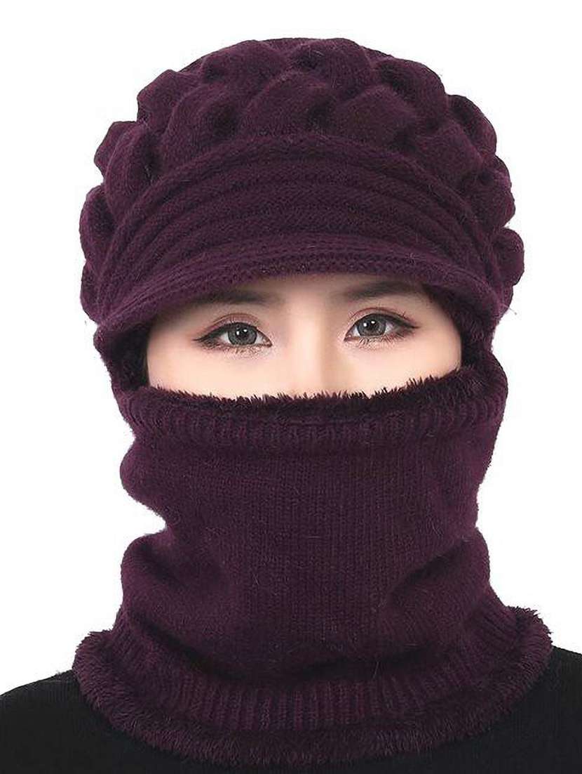 womens brown winter cap with face warmer