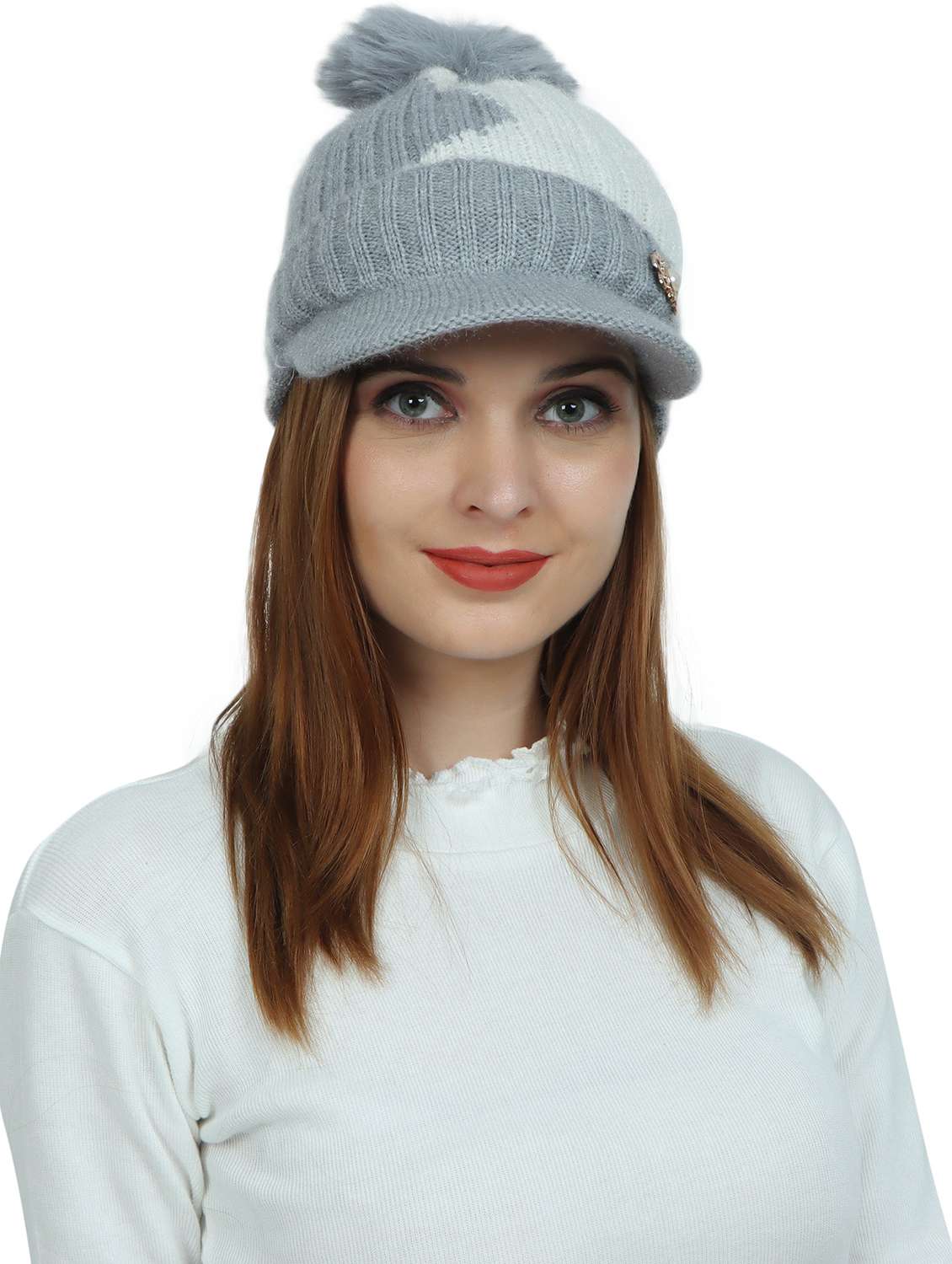 women grey & light blue wool cap