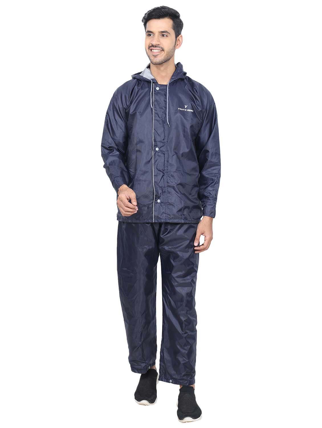 men navy blue polyester rain suit set