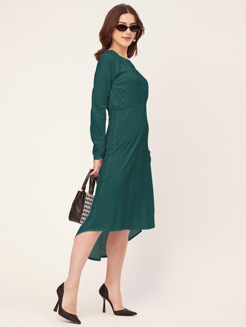 women solid detailed sleeves high low dress - 20563043 - Standard Image - 2