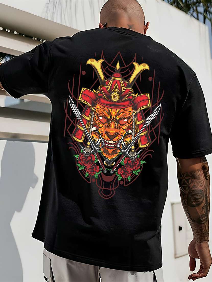 men black loose fit front and back print t-shirt