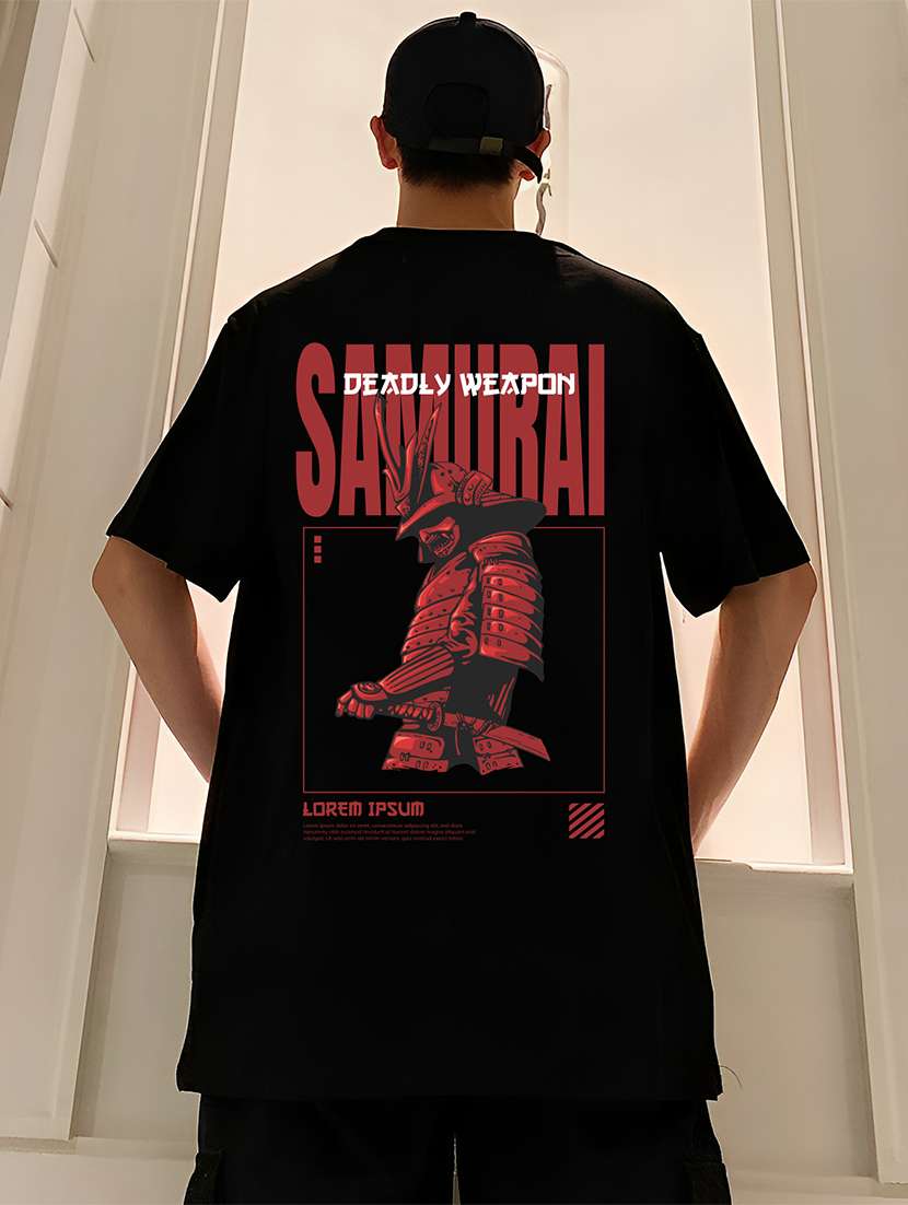 black cotton blend printed t-shirt