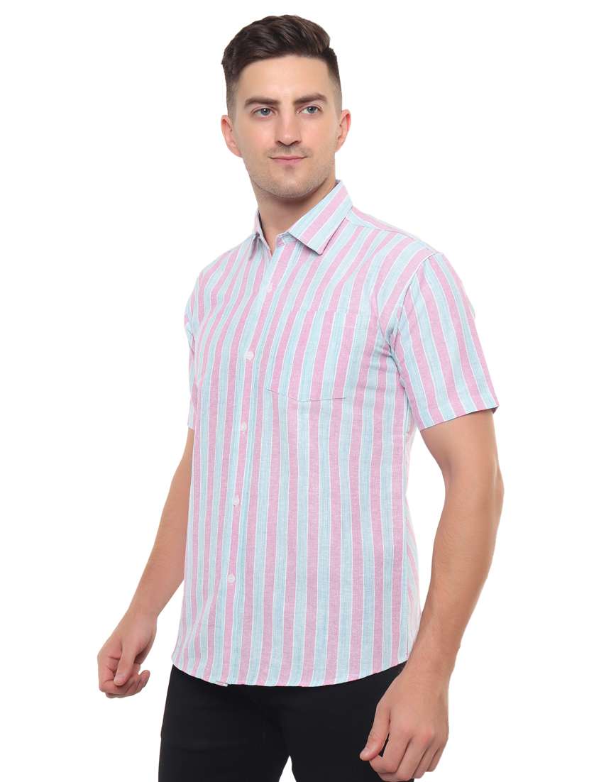 light blue & pink collared casual shirt - 20564992 - Standard Image - 2