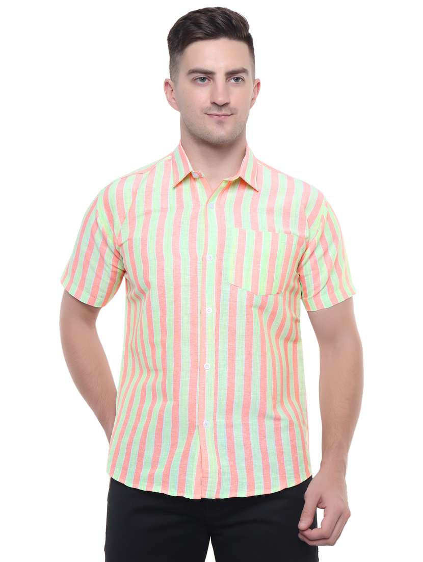 green & pink collared casual shirt