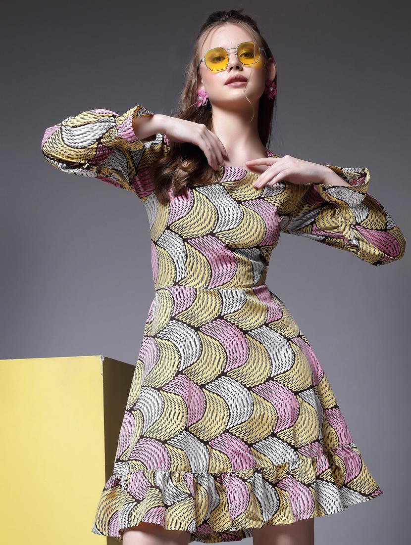 multicolored polyester fit & flare dress - 20565004 - Zoom Image - 0
