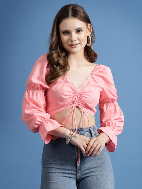 pink polyester crop top - 20565016 - Standard Image - 0