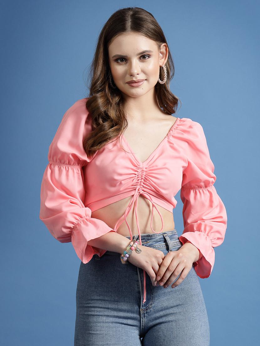 pink polyester crop top - 20565016 - Zoom Image - 0