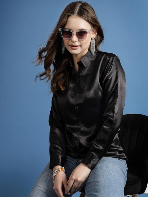 black satin regular shirt - 20565019 -  Standard Image - 0