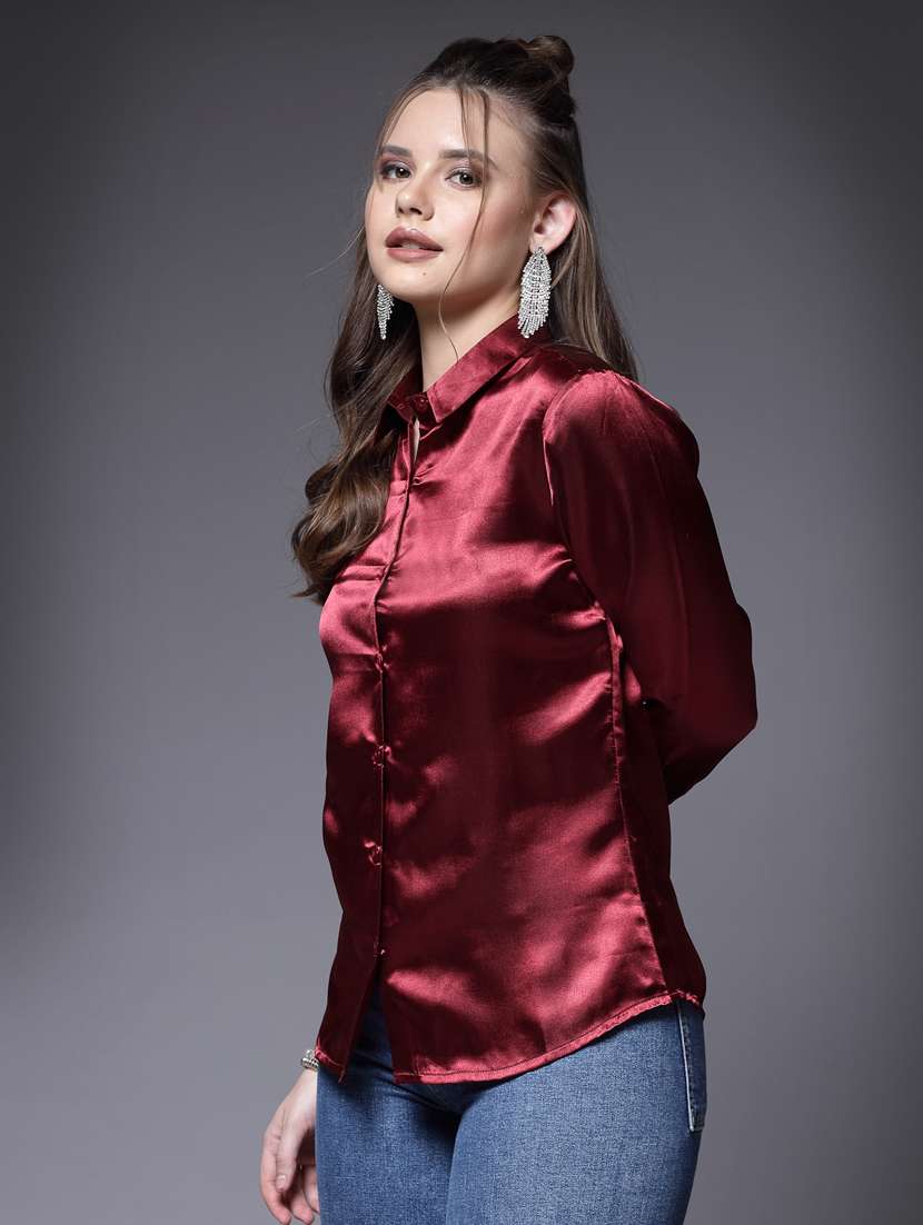 maroon satin regular shirt