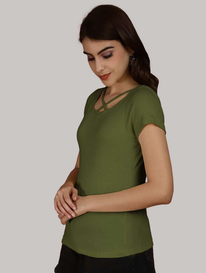 olive cotton regular top - 20565040 - Standard Image - 2