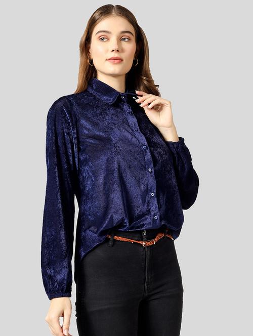 navy blue velvet solid top - 20565701 - Standard Image - 0