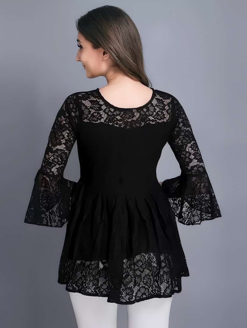 women solid bell sleeve flared tunic - 20565760 -  Standard Image - 2