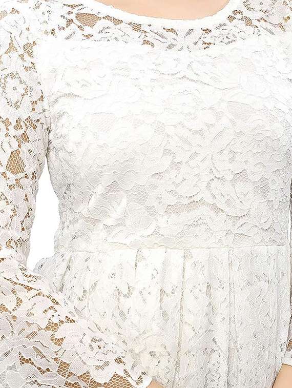 Women Bell Sleeved Lace Work A Line Tunic