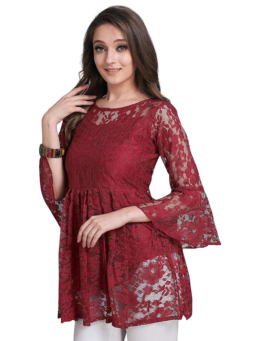 Women Bell Sleeved Lace Work A Line Tunic