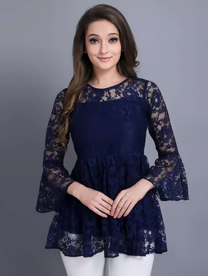 women solid bell sleeve flared tunic