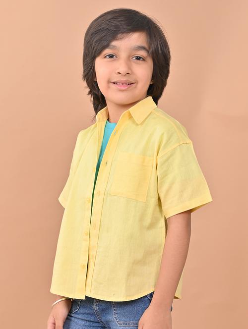 boys solid yellow buttoned shirt - 20565795 -  Standard Image - 0