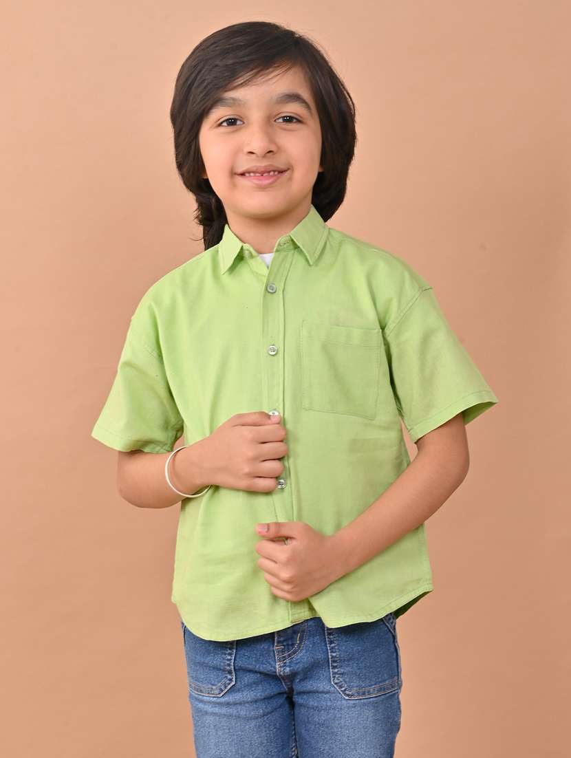 boys solid green button casual shirt