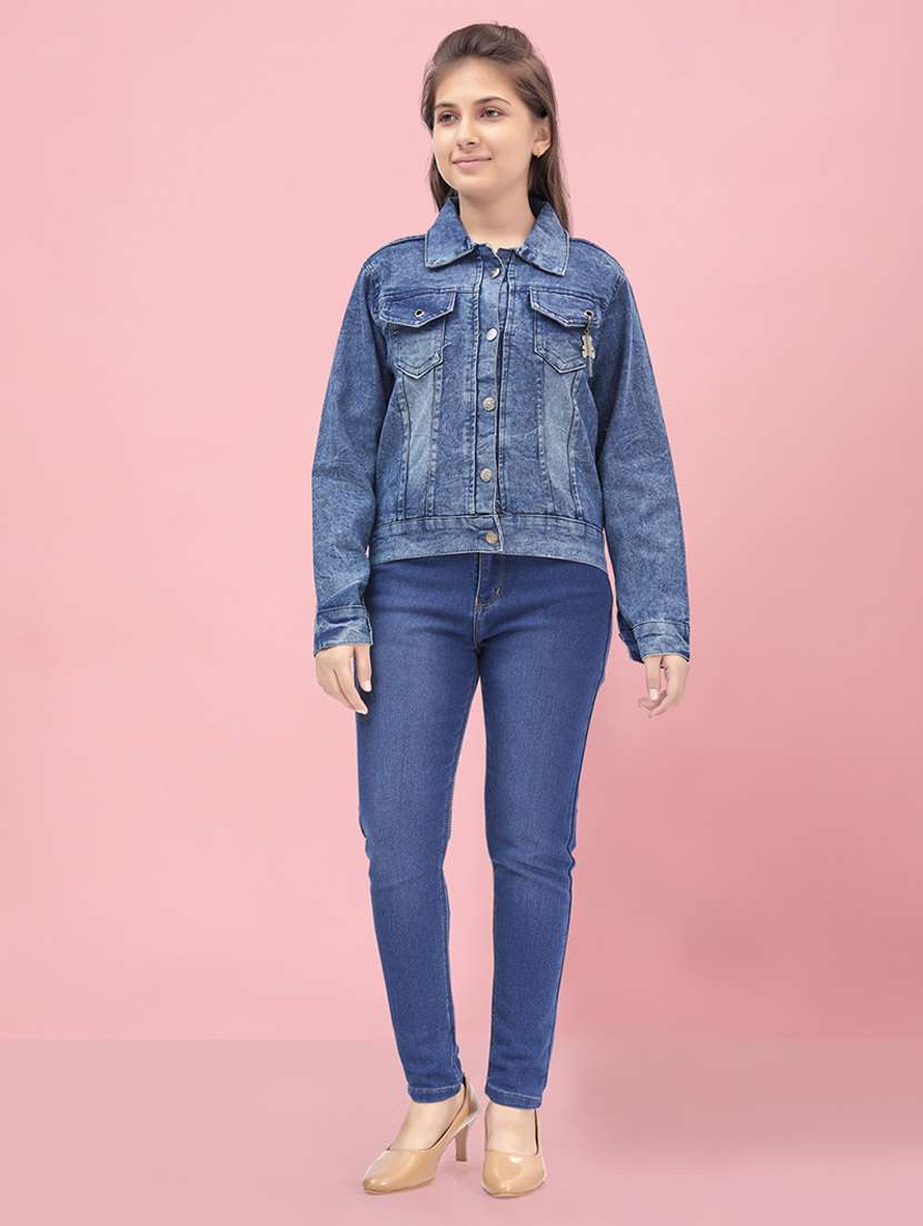 girl blue long sleeve denim jacket
