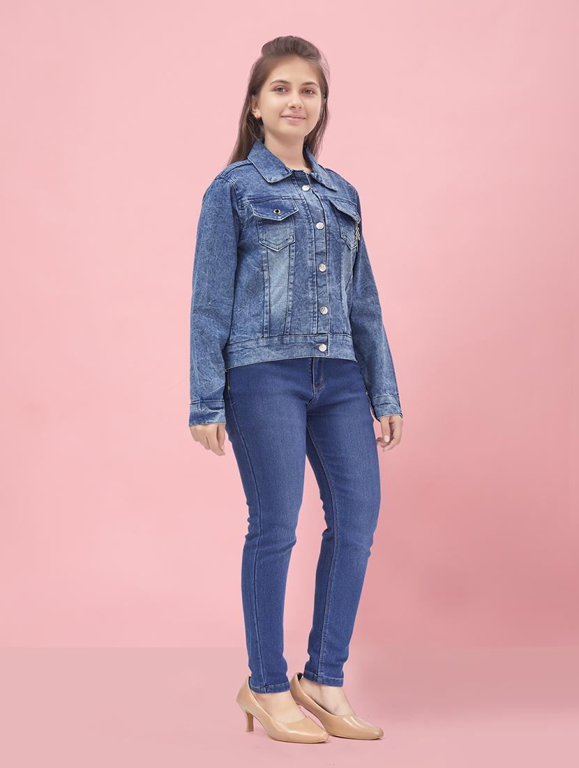girl blue long sleeve denim jacket - 20567449 - Standard Image - 2