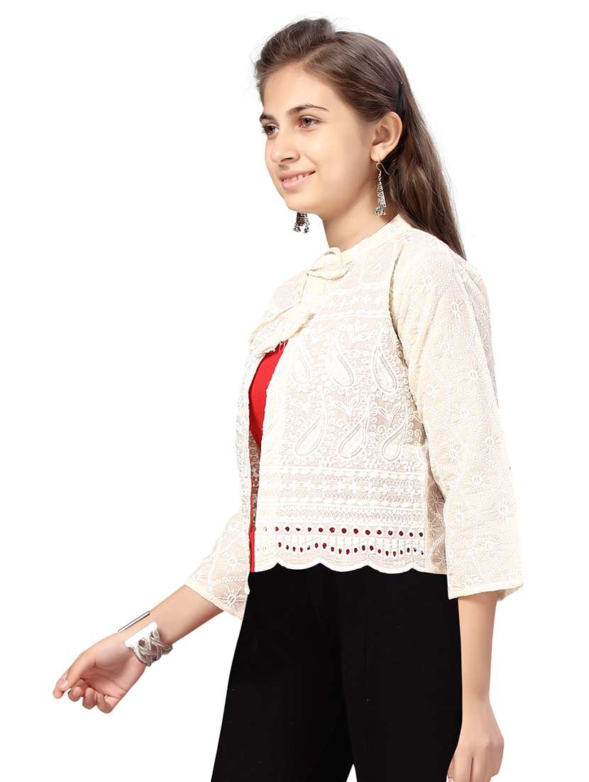 girls self design open front jacket - 20567455 -  Standard Image - 2