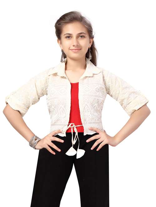 girls self design open front jacket - 20567456 -  Standard Image - 0