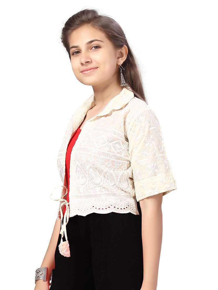 girls self design open front jacket - 20567456 -  Standard Image - 2