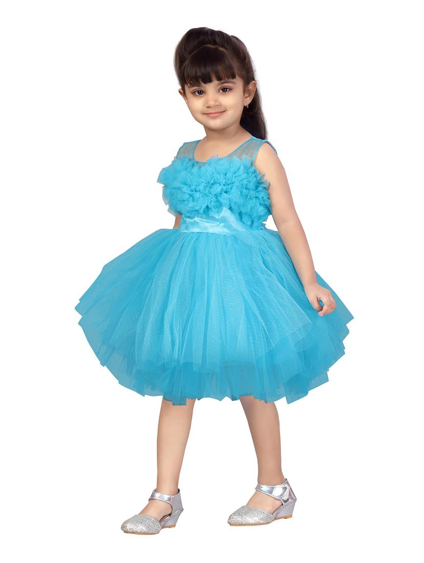 girls round neck self-design frock - 20567810 - Standard Image - 2