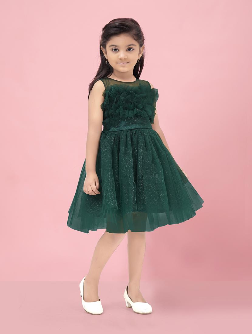 girls round neck self-design frock - 20567811 - Standard Image - 2