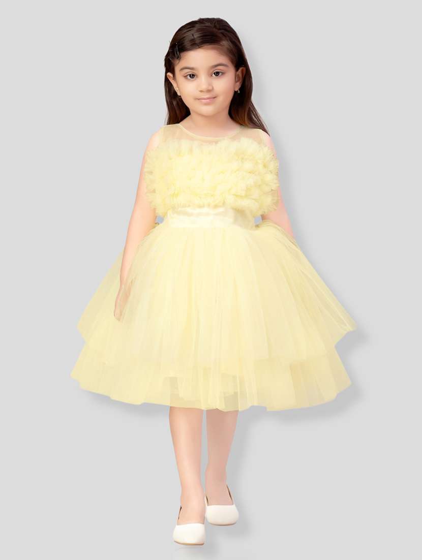 girls round neck self-design frock