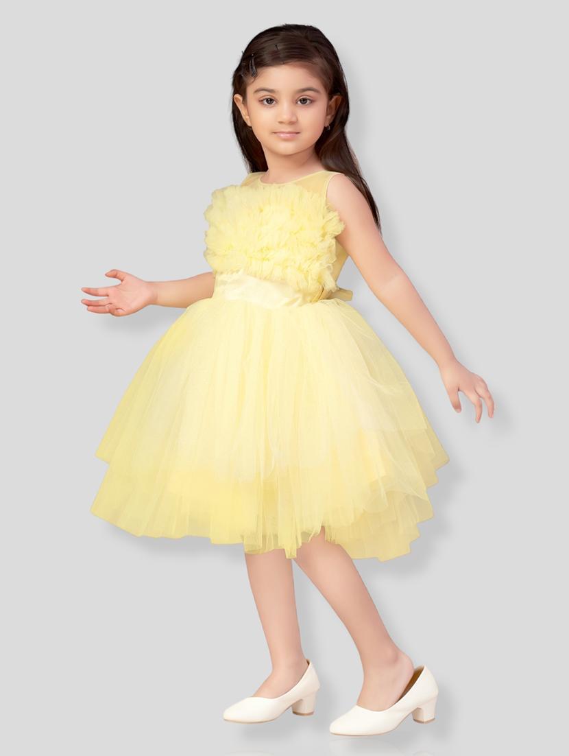 girls round neck self-design frock - 20567812 - Standard Image - 2