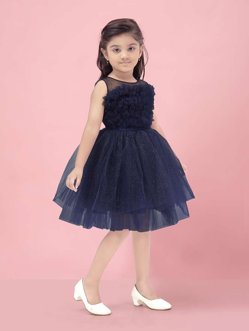 girls round neck self-design frock - 20567813 -  Standard Image - 2