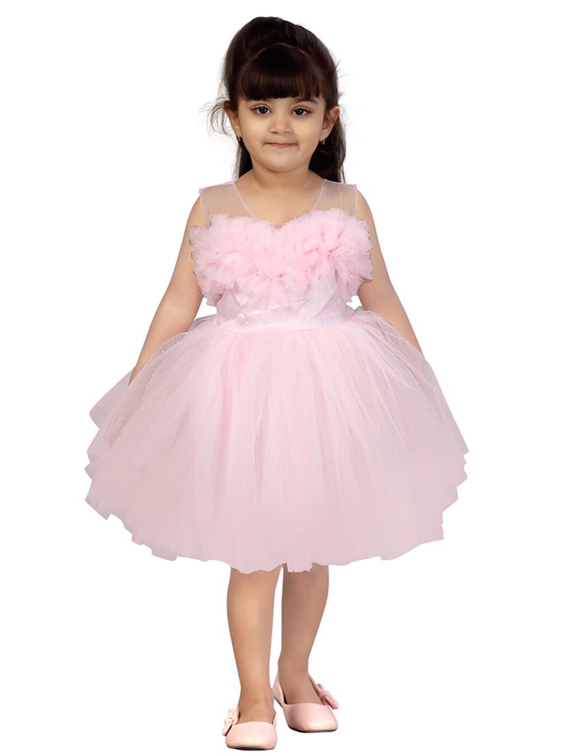 girls round neck self-design frock