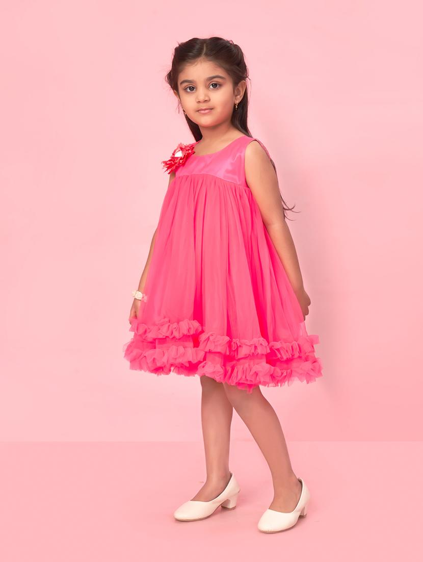 girls round neck self-design frock - 20567831 - Standard Image - 2