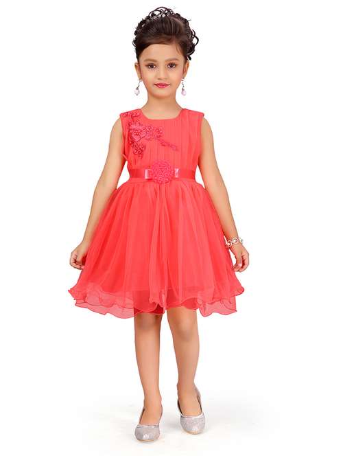 girls round neck self-design frock - 20567845 - Standard Image - 0