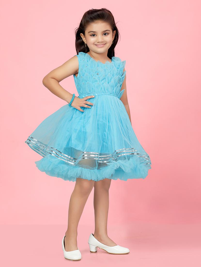 girls round neck self-design frock - 20567873 - Standard Image - 2
