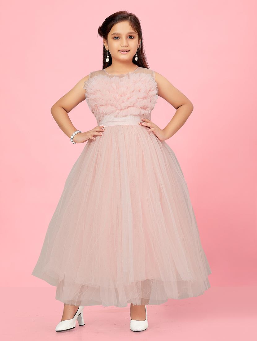 girls round neck self-design frock - 20567971 -  Zoom Image - 0