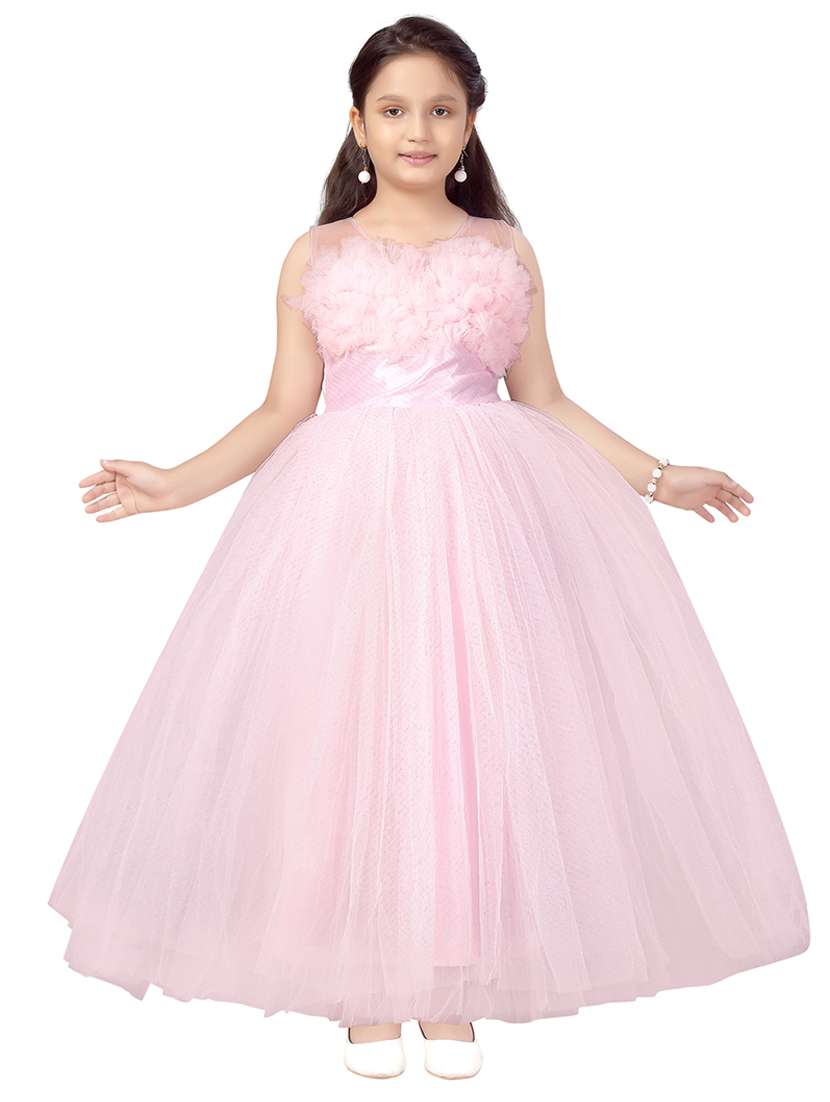 girls round neck self-design frock