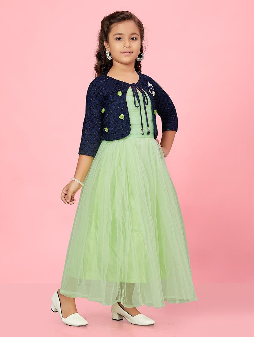 girls round neck self-design frock - 20568010 - Standard Image - 2