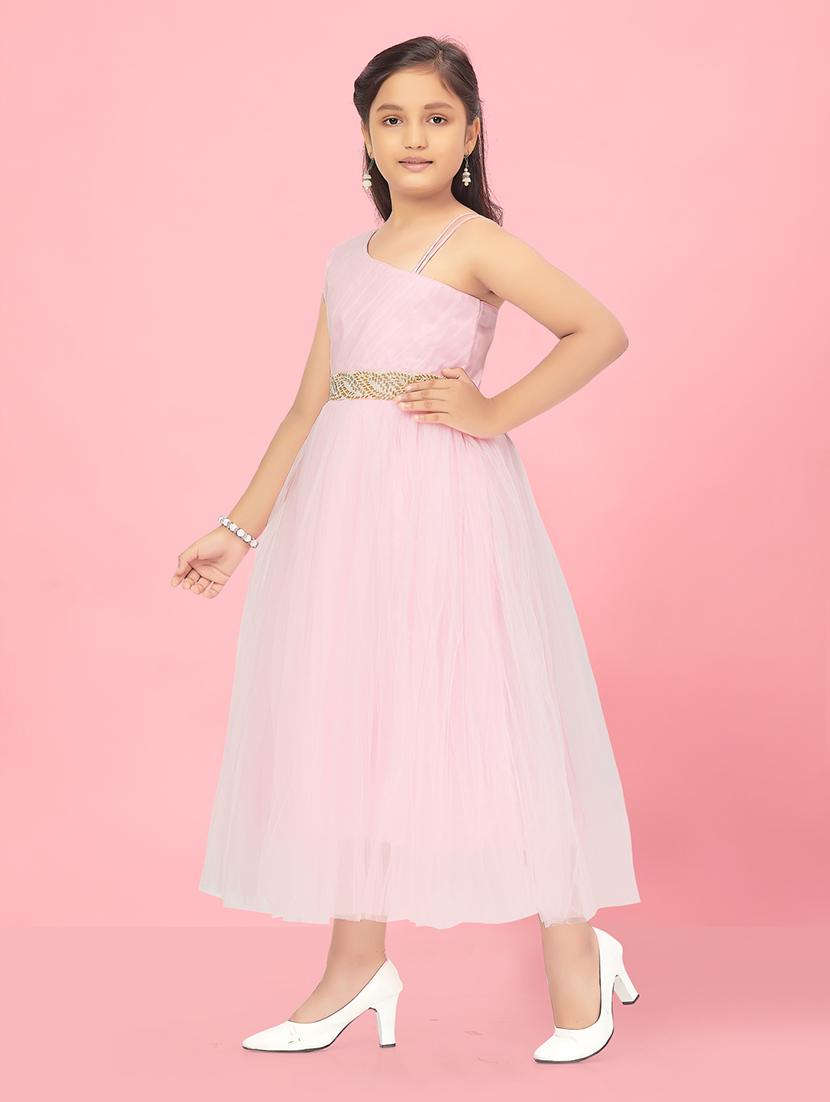 girls round neck self-design frock - 20568017 - Standard Image - 2
