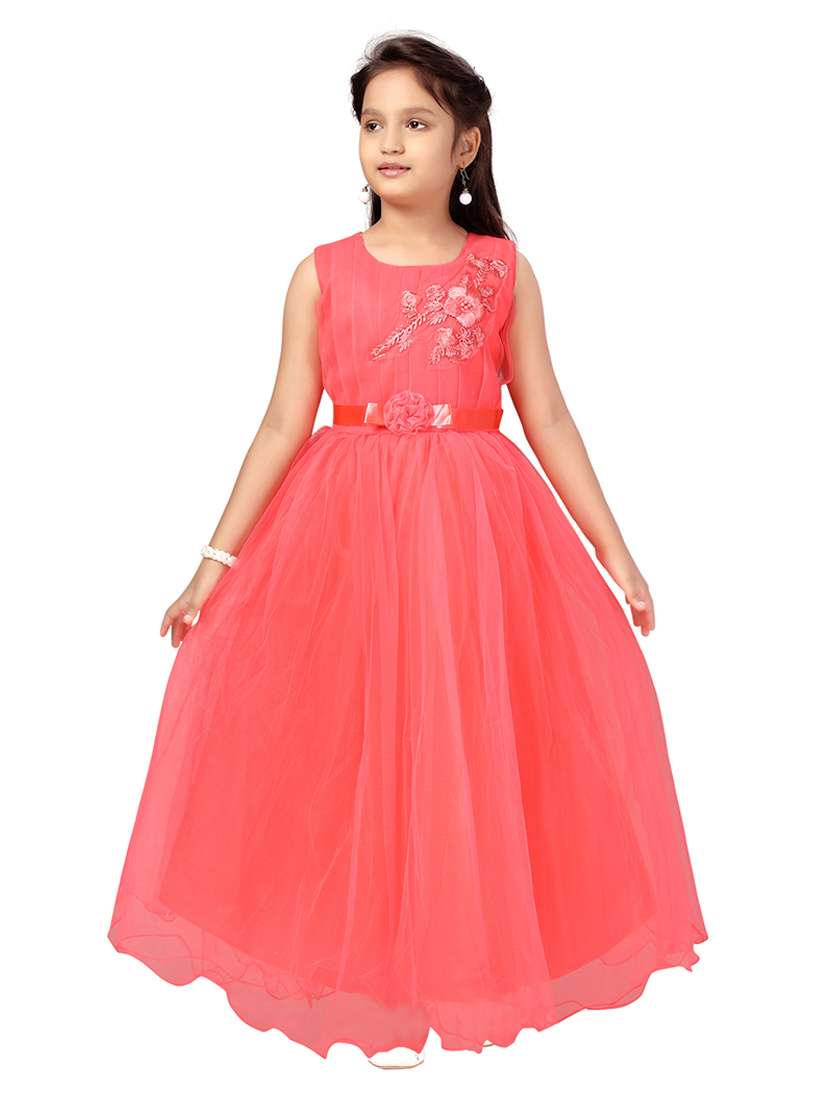 girls round neck self-design frock