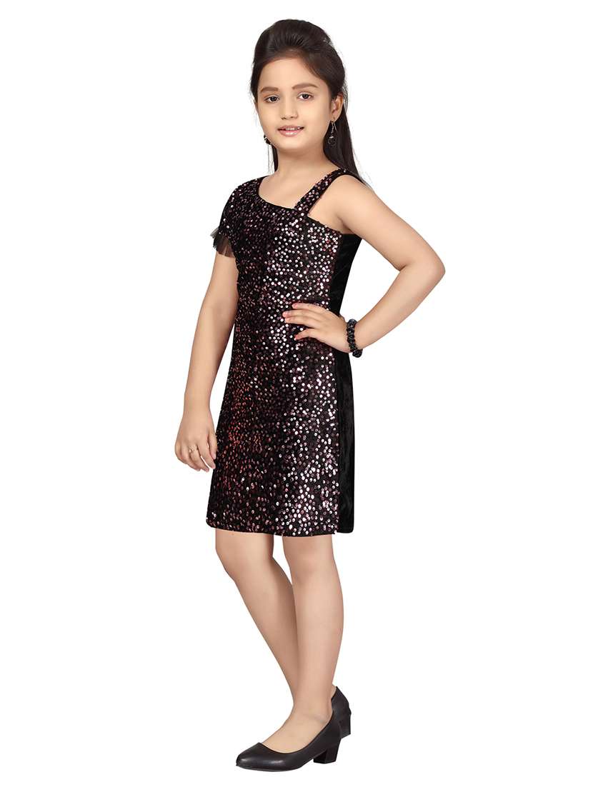 girls round neck self-design frock - 20568133 -  Standard Image - 2
