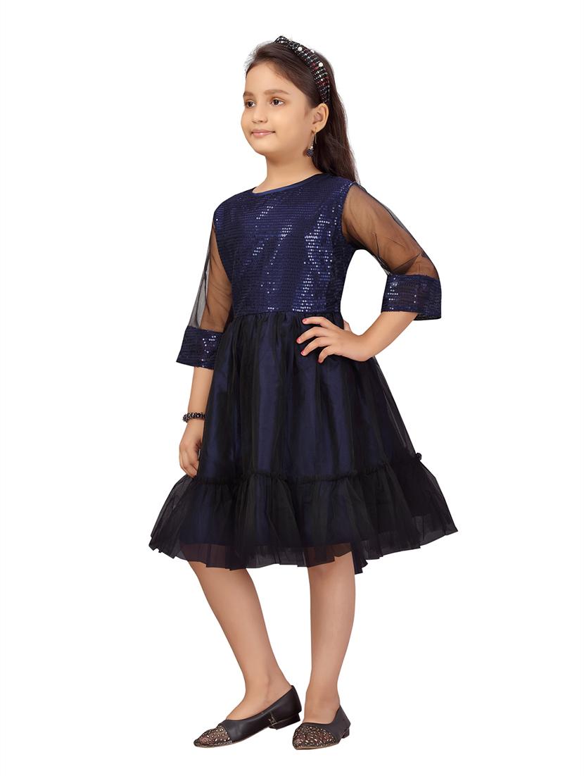 girls round neck three quarter sleeves frock - 20568294 - Standard Image - 2