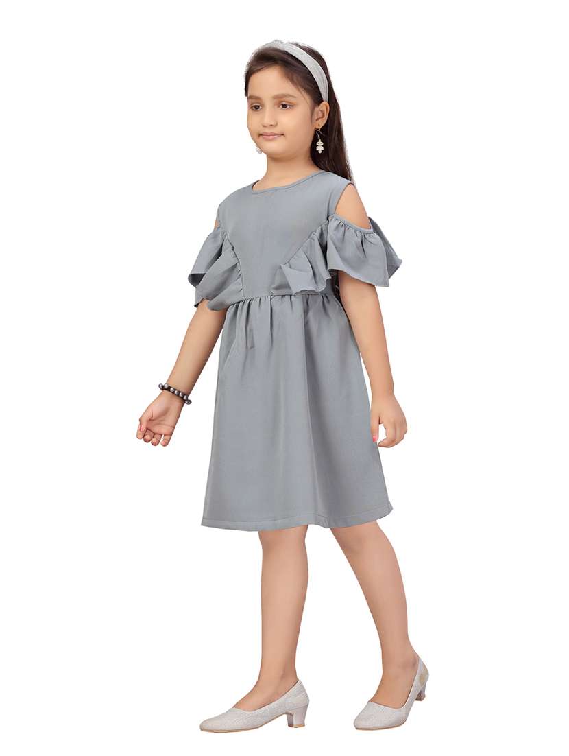 girls grey solid frock - 20568310 -  Standard Image - 2