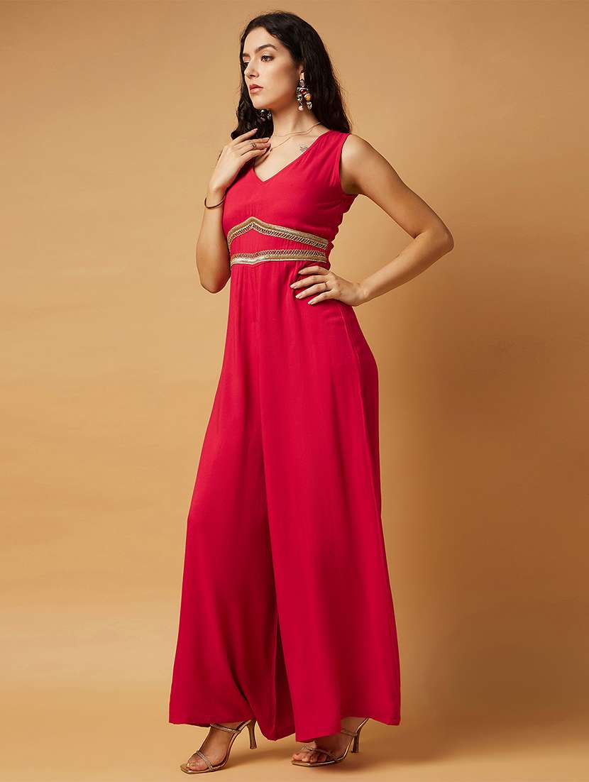 women red full length jumpsuit
