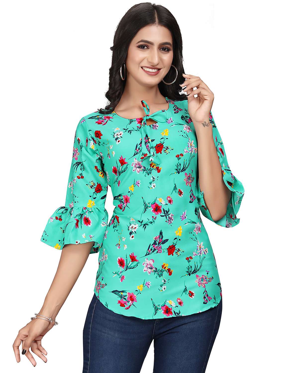 women printed bell sleeves top