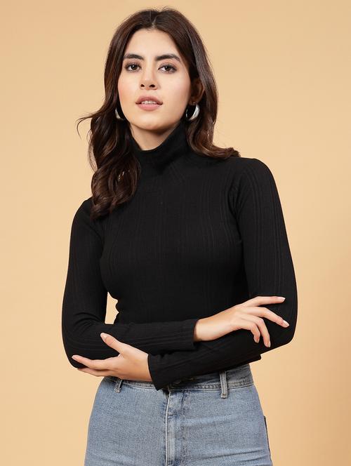 women solid high neck crop top - 20570624 - Standard Image - 0