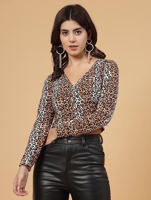 women animal print wrap top - 20570627 - Standard Image - 0