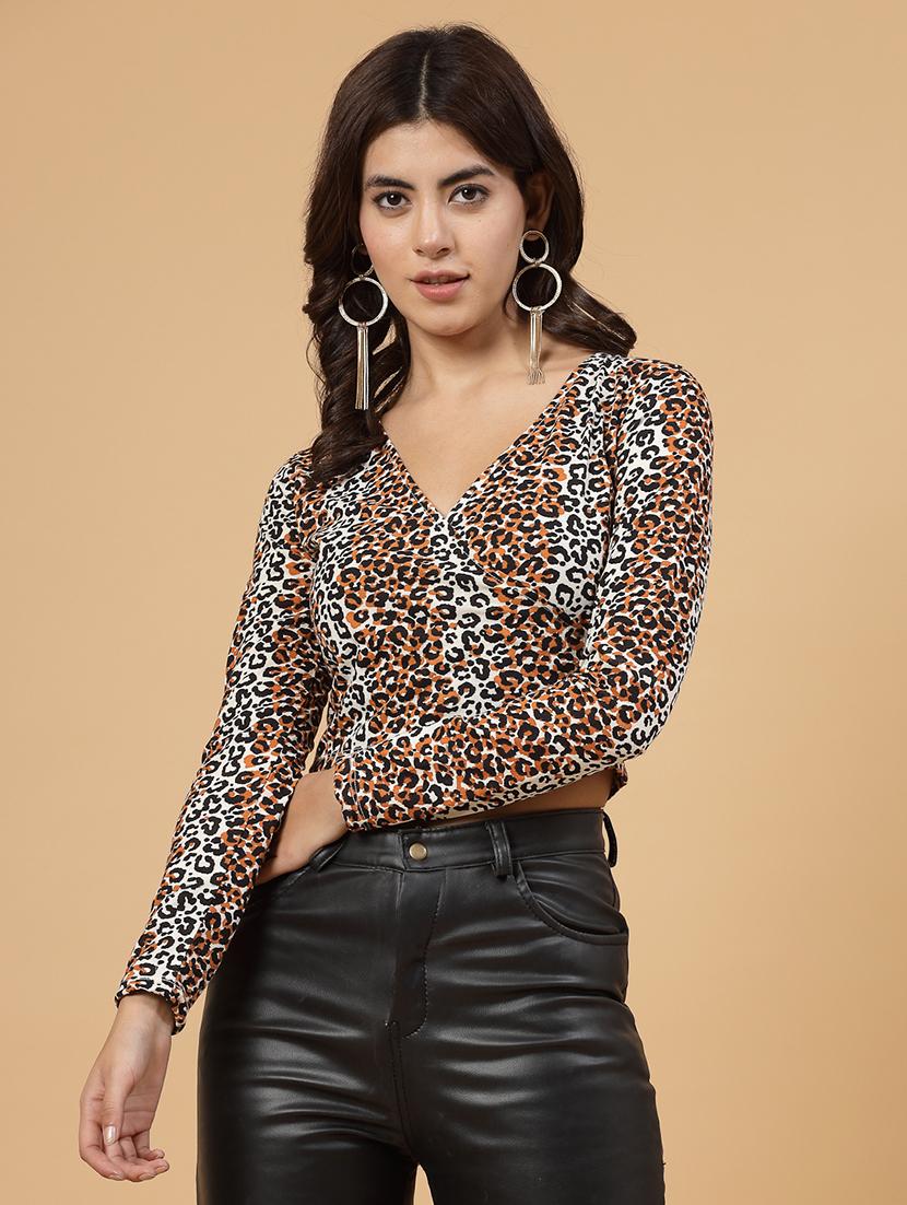women animal print wrap top - 20570627 - Zoom Image - 0